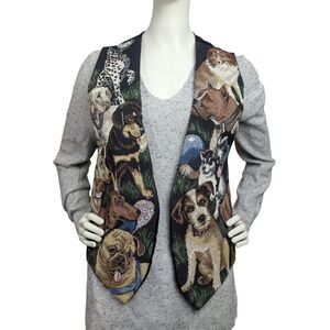 Handmade Vintage Dog Tapestry Vest | Whimsical Canine Print | Size M